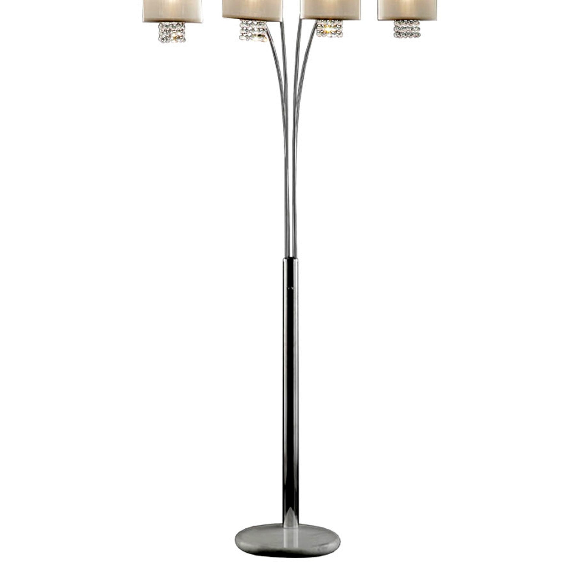 84" Tall Floor 4 Arch Lamp "Simple Elegance", Silver Finish And Crystal Accents Silver Metal