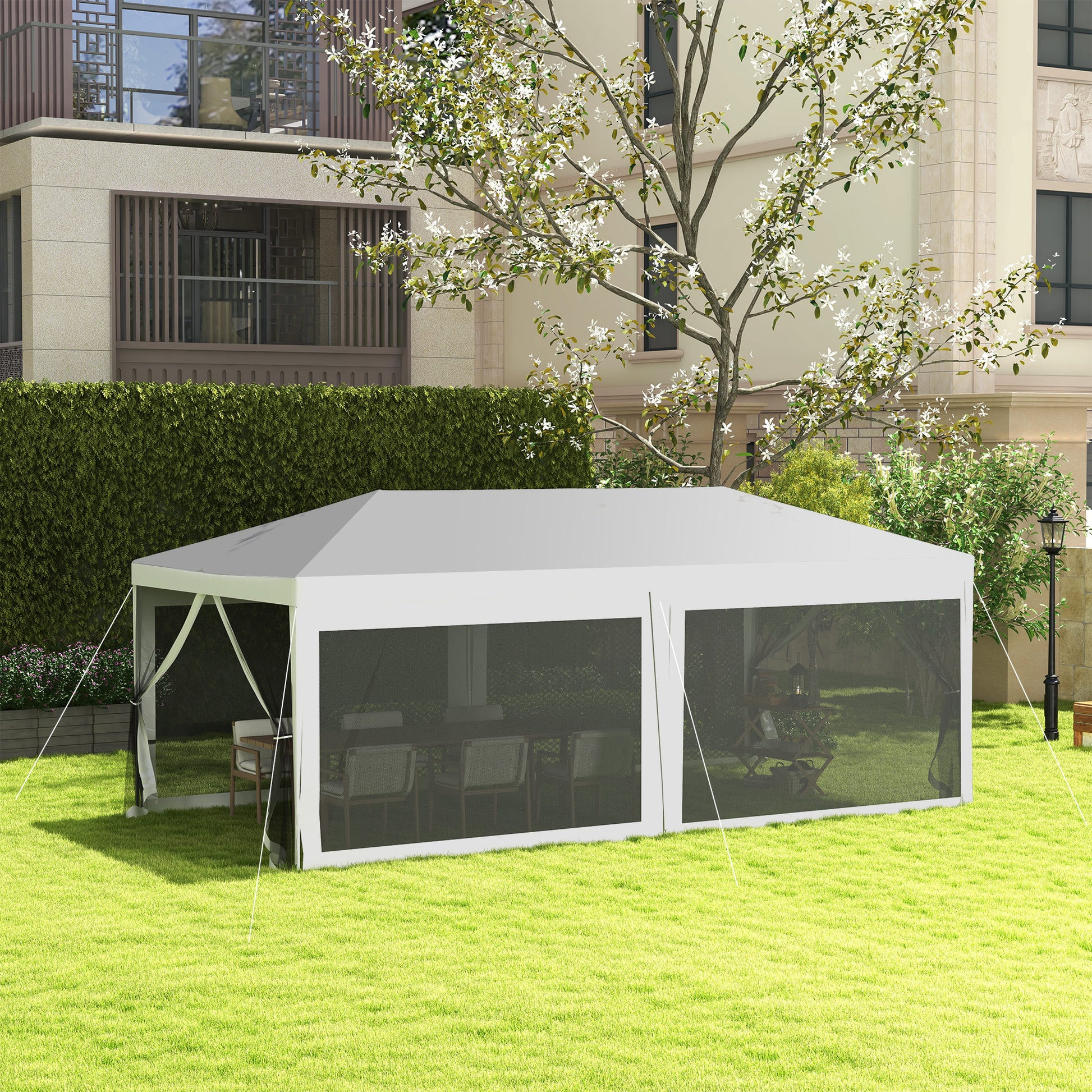 Outsunny 10' X 20' Party Tent, Outdoor Wedding Canopy & Gazebo With 6 Removable Sidewalls, Shade Shelter For Events, Bbqs, White White Steel