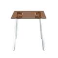 1 Table And 4 Chairs, Brown Tempered Glass Tabletop And Silver Metal Legs, Modern Minimalist Style Rectangular Glass Dining Table, Paired With 4 Modern Silver Metal Leg Chairs. 1123C 1162 Brown Seats 4 Glass