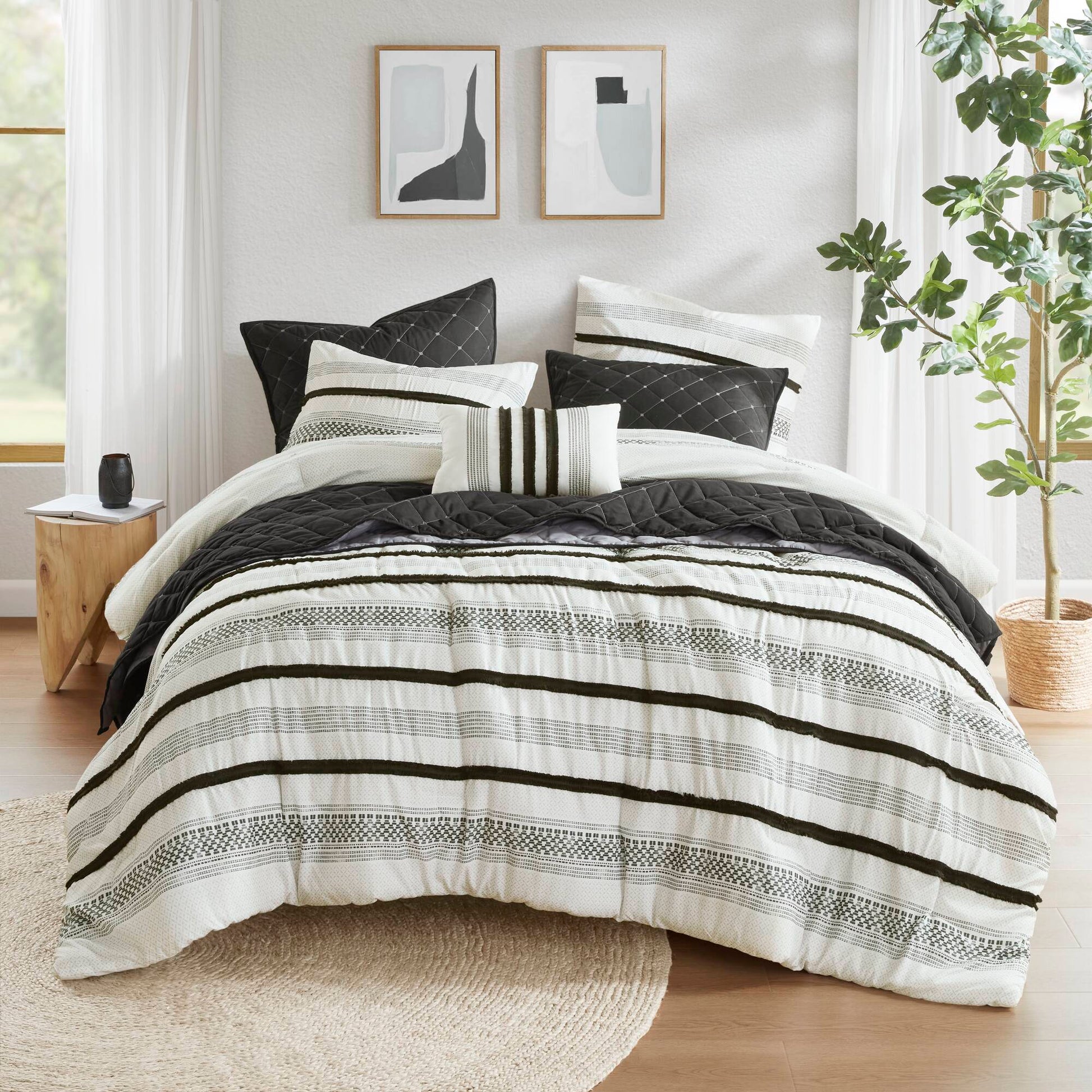 7 Piece Stripe Comforter And Quilt Set Full Queen Multicolor Polyester