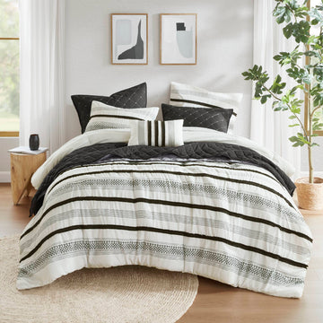 7 Piece Stripe Comforter And Quilt Set Full Queen Multicolor Polyester