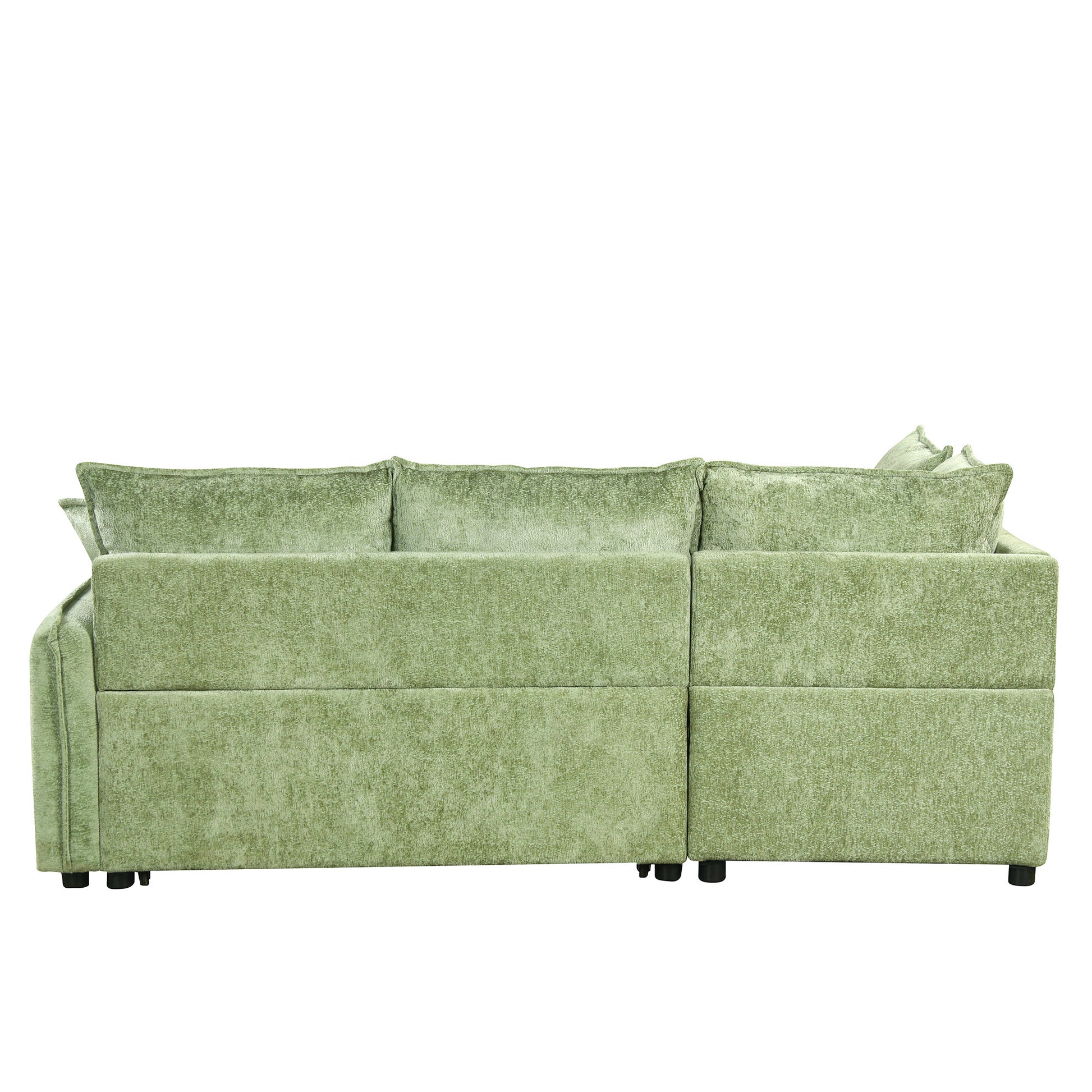 82.67"Convertible Sofa Bed Sectional Sofa Sleeper L Shaped Sofa With A Storage Ottoman,Two Pillows, Two Power Sockets And Two Usb Ports For Living Room, Green Green Foam Chenille 4 Seat