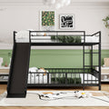 Full Over Full Size Metal Bunk Bed With Slide And Guardrails, Black Full Black Metal