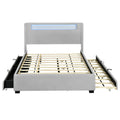 Queen Size Upholstered Platform Bed With Led Frame, With Twin Xl Size Trundle And 2 Drawers, Teddy Fleece, Gray Gray Fleece