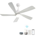 52 Inch Modern Ceiling Fan With Dimmable Led Light 5 Solid Wood Blades Smart Remote Control Reversible Dc Motor White Metal & Wood