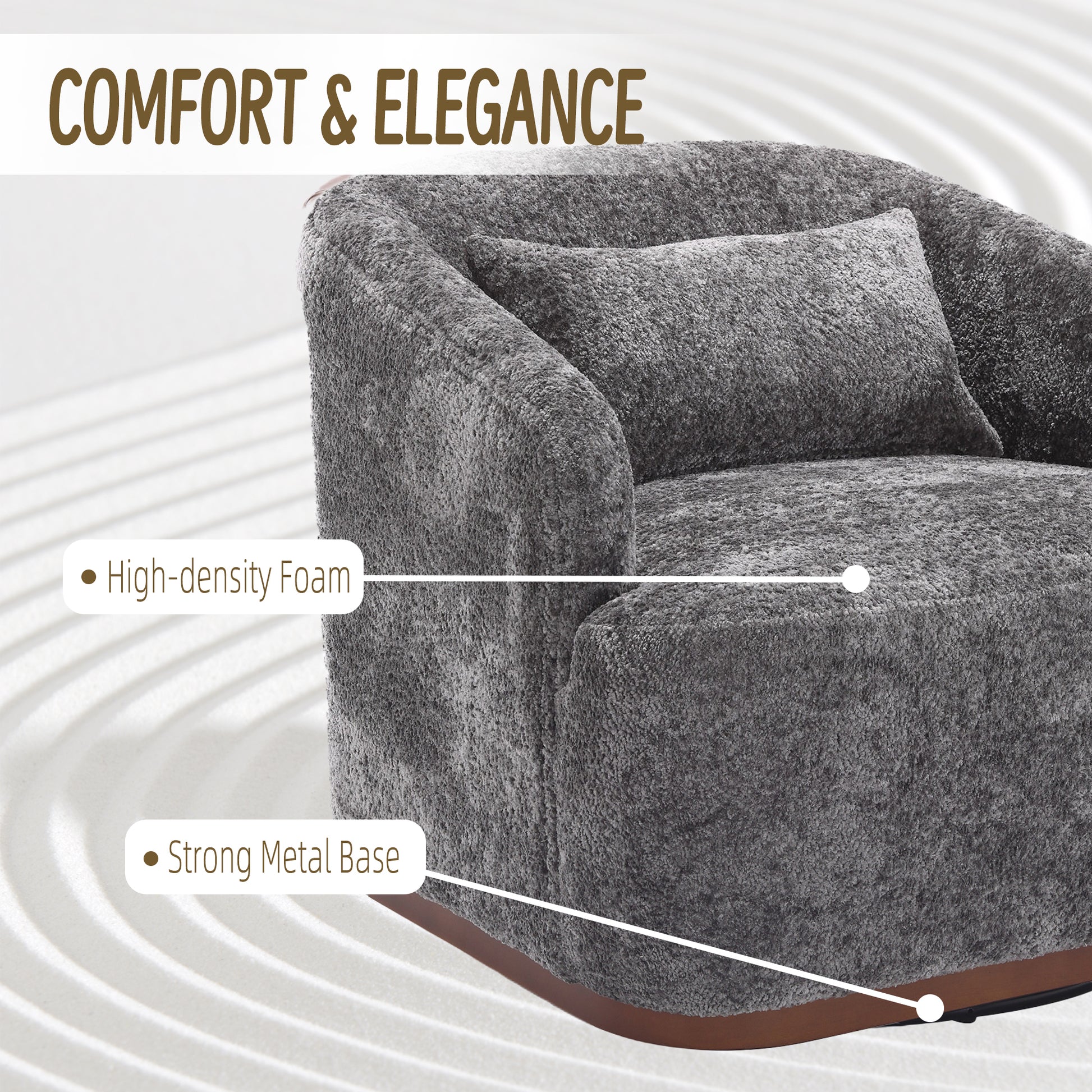 Coolmore Swivel Barrel Chair, Comfy Round Accent Sofa Chair For Living Room, 360 Degree Swivel Barrel Club Chair, Leisure Arm Chair For Nursery, Hotel, Bedroom, Office, Lounge Gray Gray Primary Living Space Foam Chenille