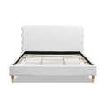 Stockholm Modern Wavy Headboard Platform Bed, King, Antique White Polyester Box Spring Not Required King Antique White Wood Foam Polyester Polyester