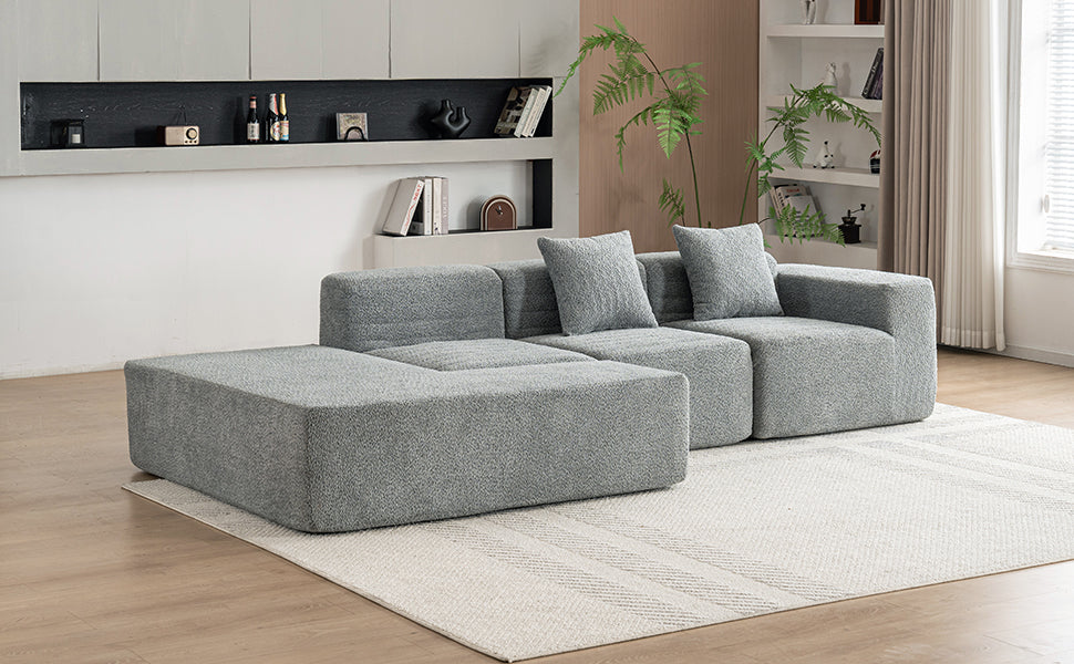 116.5" Sectional Sofa Full Compressed Sofa Couch Free Combined Sofa For Living Room, Grey Grey Foam Polyester 4 Seat