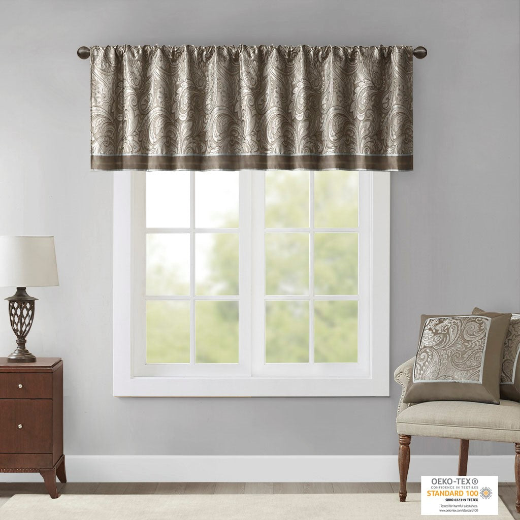 Jacquard Window Valance Blue Brown 50X18" Blue Brown Polyester