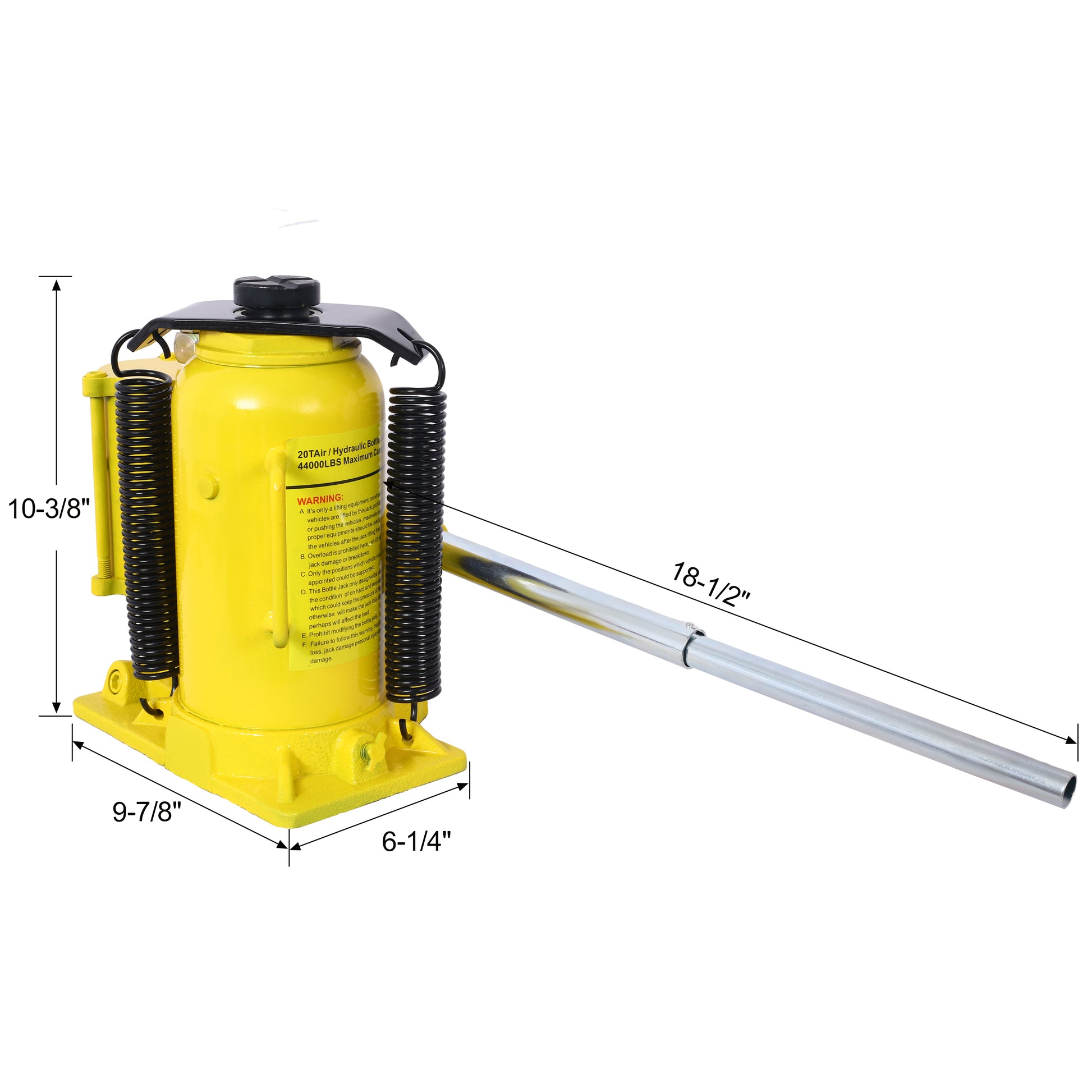 Air Hydraulic Bottle Jack, 20 Ton 44029 Lbs All Welded Bottle Jack, 10.2 19.7 Inch Lifting Range, Manual Handle And Air Pump, For Car, Pickup, Truck, Rv, Auto Repair, Industrial Engineering ,Yellow Yellow Steel