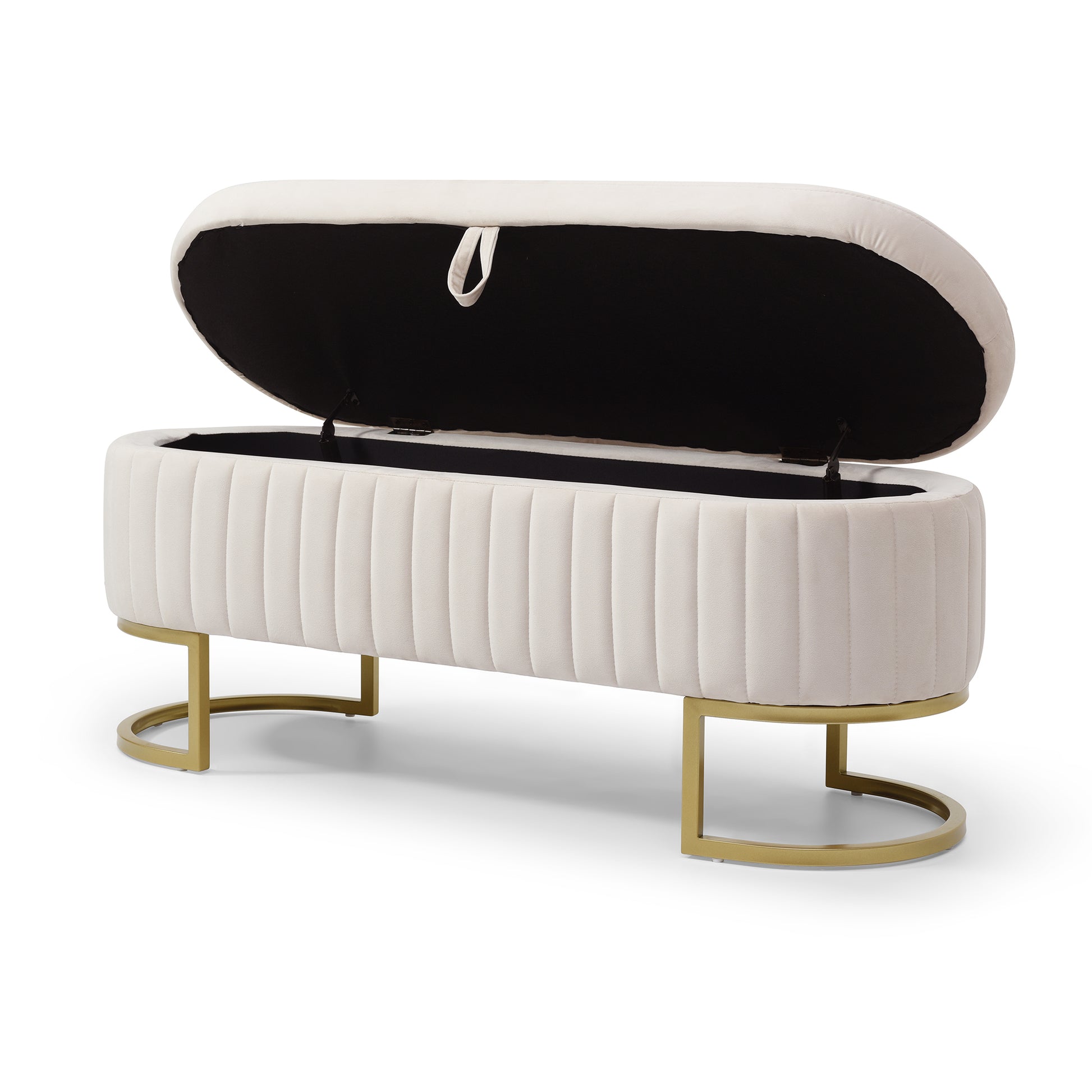 Storage Bench Bedroom Bench, Velvet Oval Upholstered End Of Bed Bench With Golden Metal Legs,50"Modern Storage Ottoman Bench For Bedroom, Living Room,Entryway,Window, Beige Beige Velvet