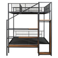 Twin Over Full Metal Bunk Bed With Wire Shelving And Lateral Storage Ladder And Wardrobe, Black Black Metal