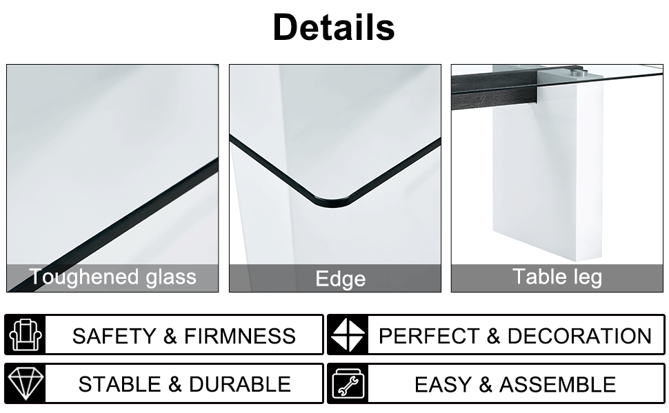 Large Modern Rectangular Table With 0.4 Inch Patterned Tabletop And Large Mdf Table Legs, Suitable For Kitchen, Dining Room, And Living Room 71 "* 35.4" * 30 " White Mdf Glass