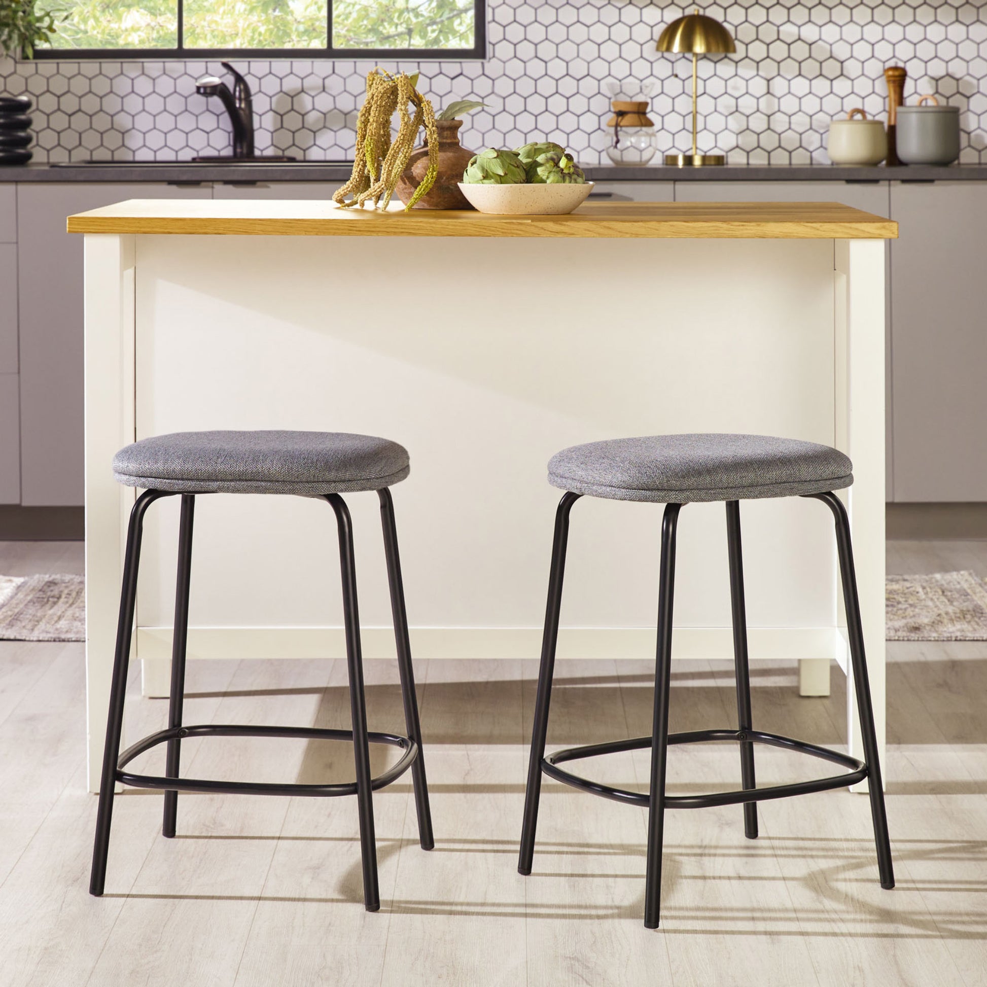 Modern Simple Counter Stool With Upholstered Seat, Set Of 2, Charcoal Charcoal Grey Foam Steel