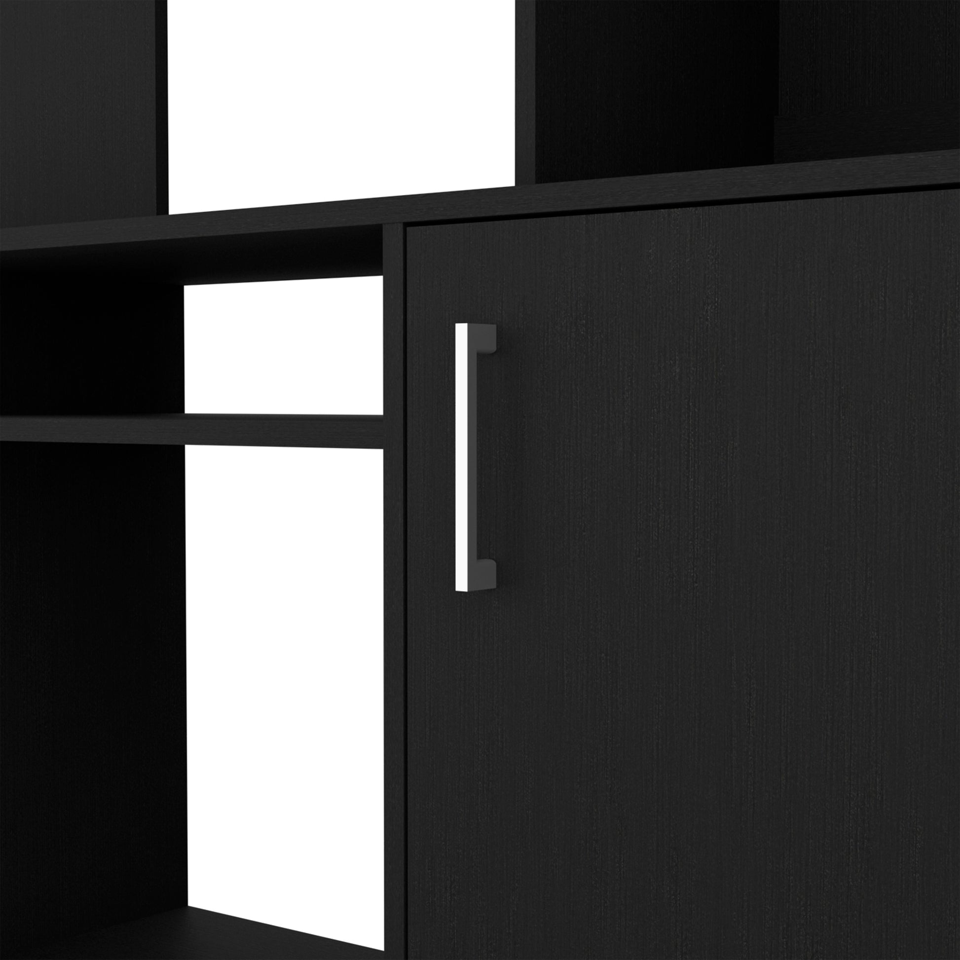 Entertainment Center For Tv S Up 78", Double Door Cabinet, Storage Spaces, Six External Shelves, Black Black 60 69 Inches Solid Wood Mdf Engineered Wood