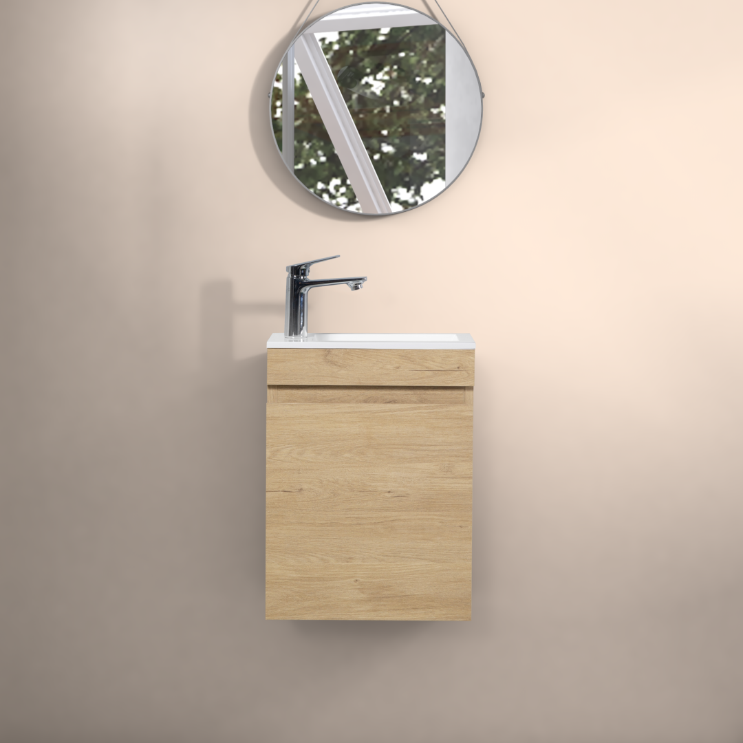 16" Floating Bathroom Vanity With Sink, Wall Mounted Small Bathroom Storage Vanity Cabinet With Resin Top Basin And Soft Close Doors, Natural Oak 24V11 16No Oak Wood