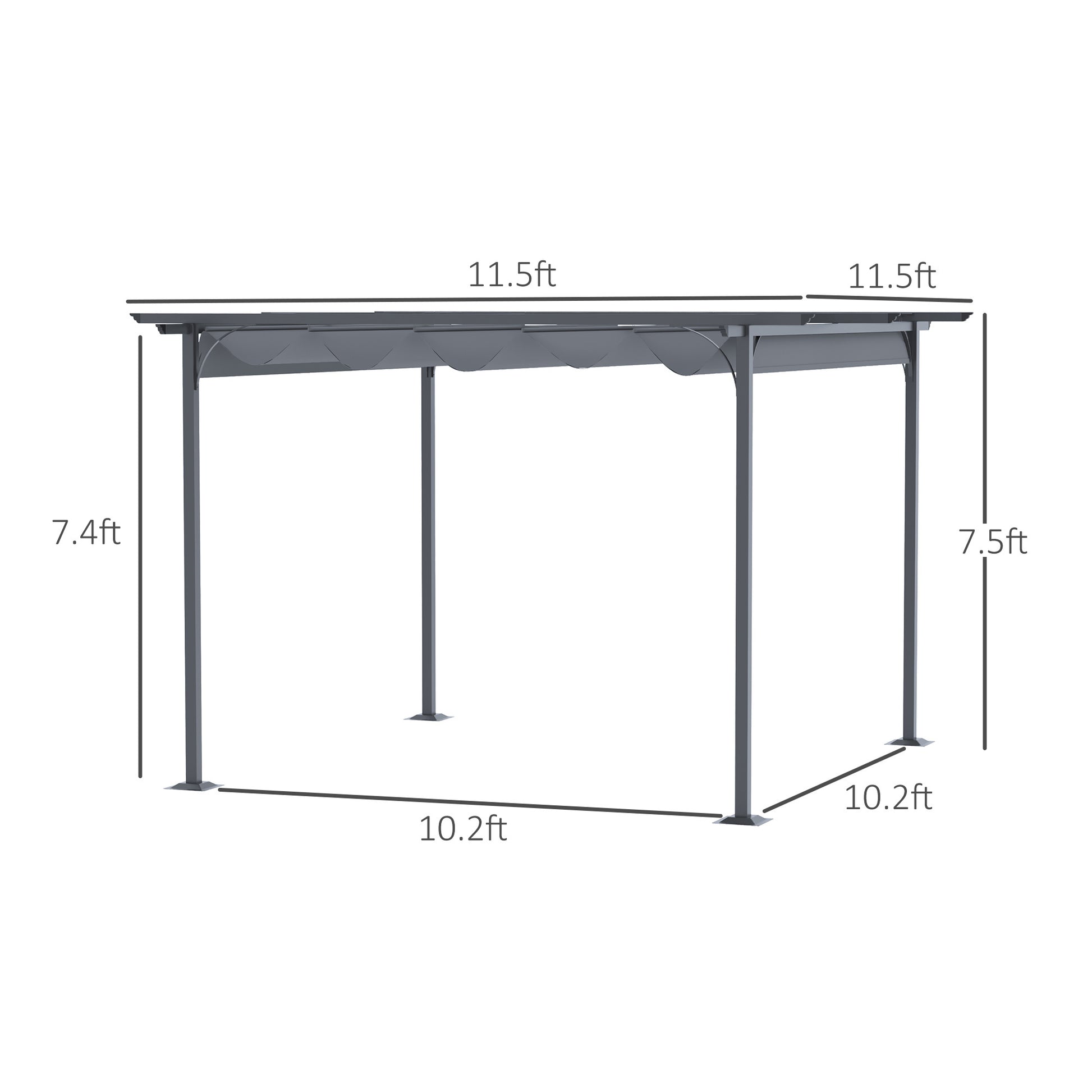 Outsunny 11.5' X 11.5' Retractable Pergola Canopy, Outdoor Uv Protection & Sun Shade, Steel Frame For Garden, Grill, Patio, Backyard, Gray Gray Steel