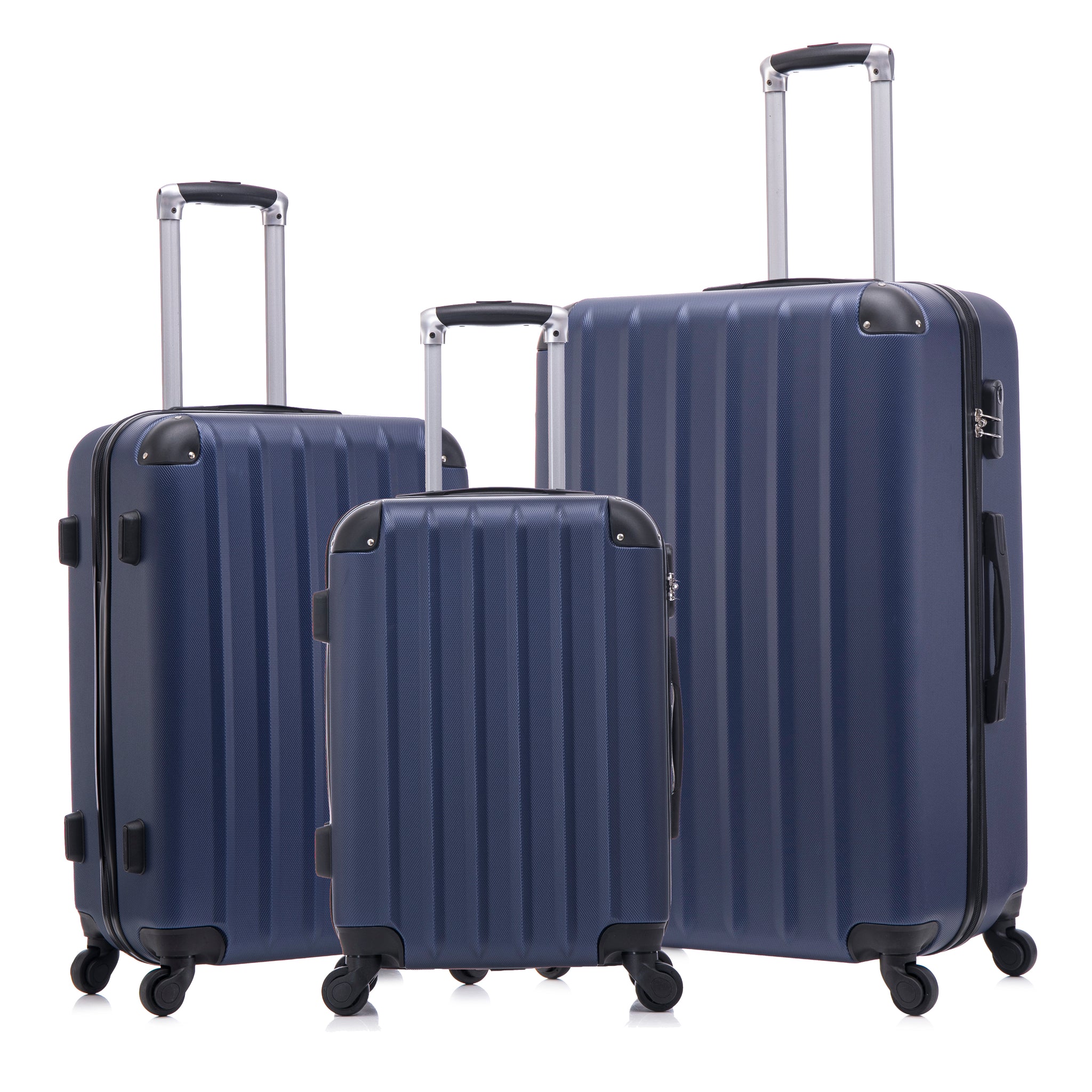 3 Piece Abs Hard Luggage Set With Universal Wheels And Password Lock, 20 24 28 Inch Blue Blue Abs