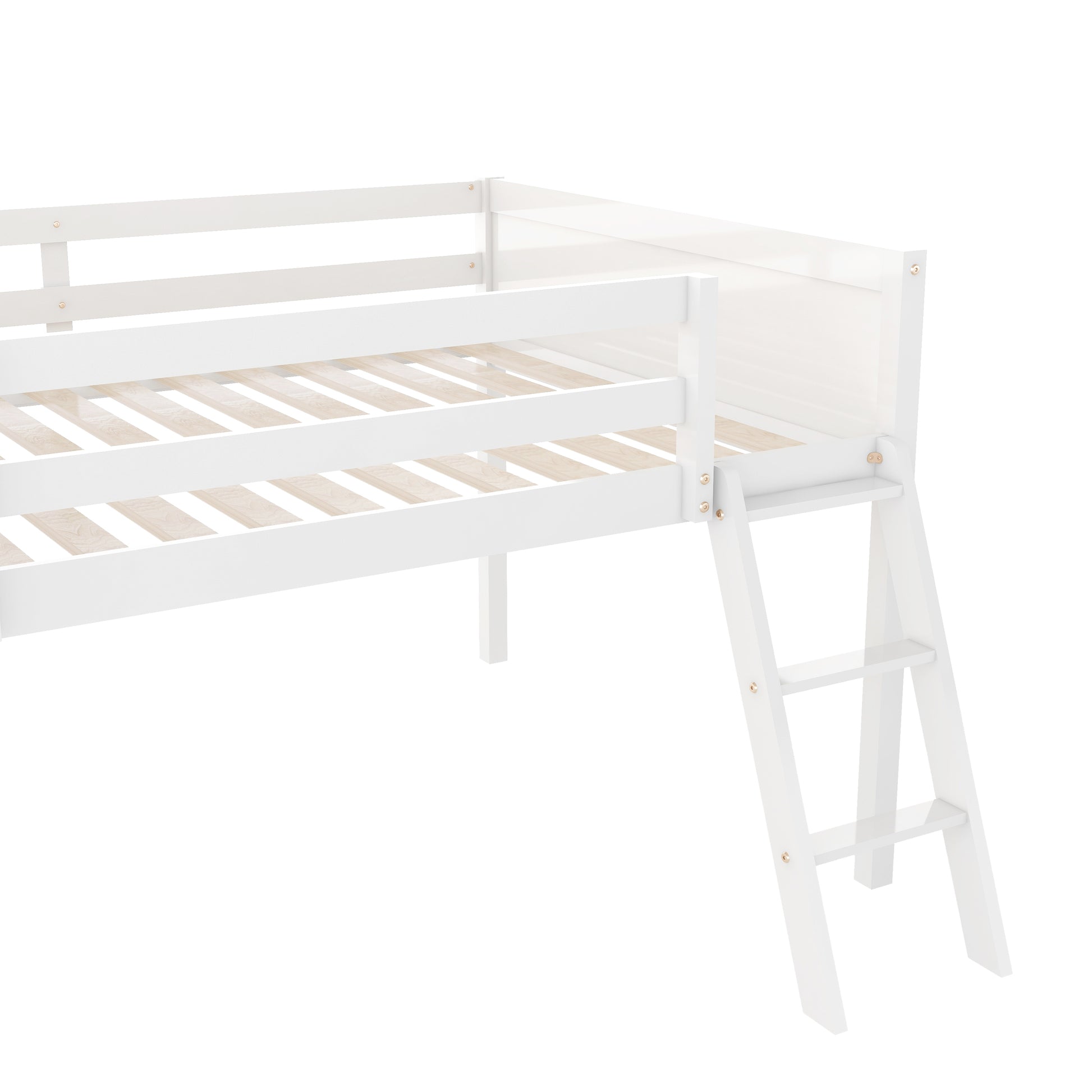 Full Size Wood Low Loft Bed With Ladder, Ladder Can Be Placed On The Left Or Right, White Oid Sku: Gx000366Aak Box Spring Not Required Full White Wood Bedroom Solid Wood Mdf