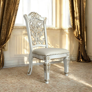 Vendome Synthetic Leather & Antique Pearl Finish Side Chair Set Of 2 Antique White Faux Leather,Synthetic Wood