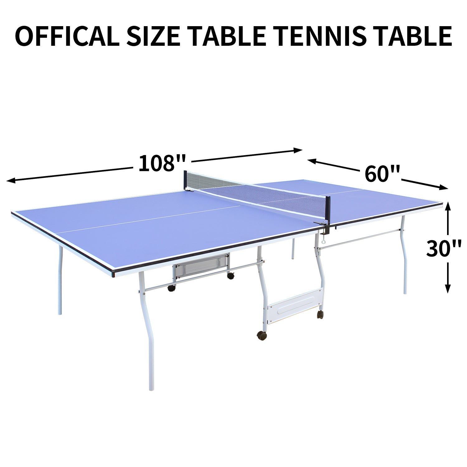 9Ft Mid Size Table Tennis Table Foldable & Portable Ping Pong Table Set For Indoor Games With Net, 2 Table Tennis Paddles And 3 Balls Blue Mdf