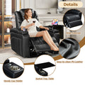 Pu Leather Power Recliner Home Theater Recliner With Power Adjustable Headrest, Wireless Charging Device, Usb Port, Storage Arms, Cup Holder And Swivel Tray Table For Living Room, Black Black Foam Pu Leather