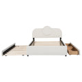 Queen Size Upholstered Platform Bed With Multi Functional Headboard, Trundle And 2 Drawers, White Box Spring Not Required Queen White Wood Bedroom Upholstered