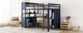 Wood Loft Bed With Cabinet And Bookshelf, Full Size Loft With Wardrobe And Desk For Kids,Dark Blue Expect Arrival Date 2024 8 25 Full Dark Blue Pine