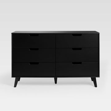 Mid Century Hans 6 Drawer Dresser With Cut Out Handles, Black Black Mdf Mdf