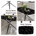 Table And Chair Set.Modern Luxurious Black Marble Patterned Tempered Glass Dining Table Set With 6 Transparent Pp Chairs.Multiple Transparent High Quality Pp Dining Chairs With Silver Legs. Black