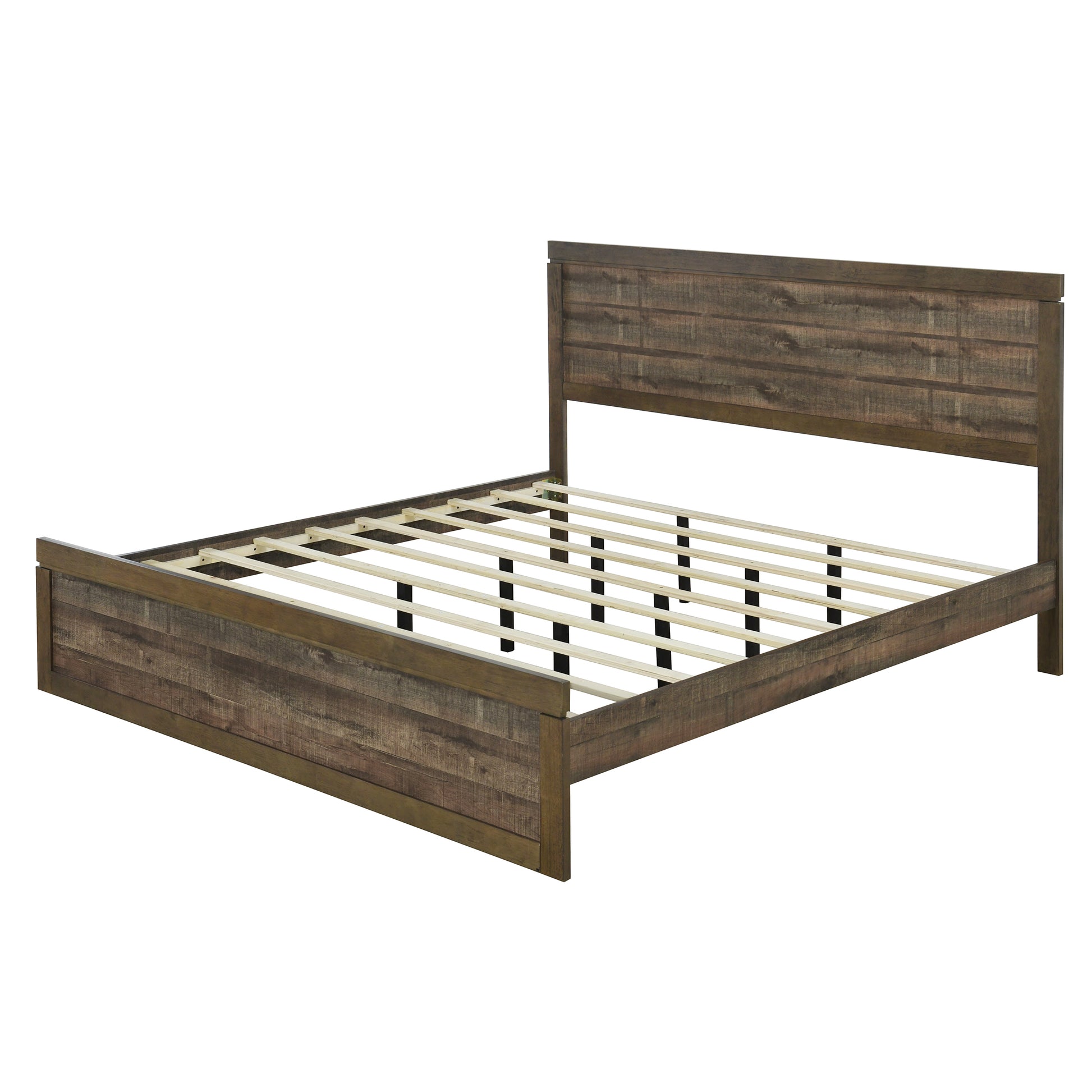 3 Pieces Vintage Farmhouse Style King Size Platform Bed With 10 Wooden Slats Support 2 Nightstands, No Box Spring Needed, Rustic Brown Box Spring Not Required King Rustic Brown Wood 3 Piece Set Bedroom Traditional Plywood