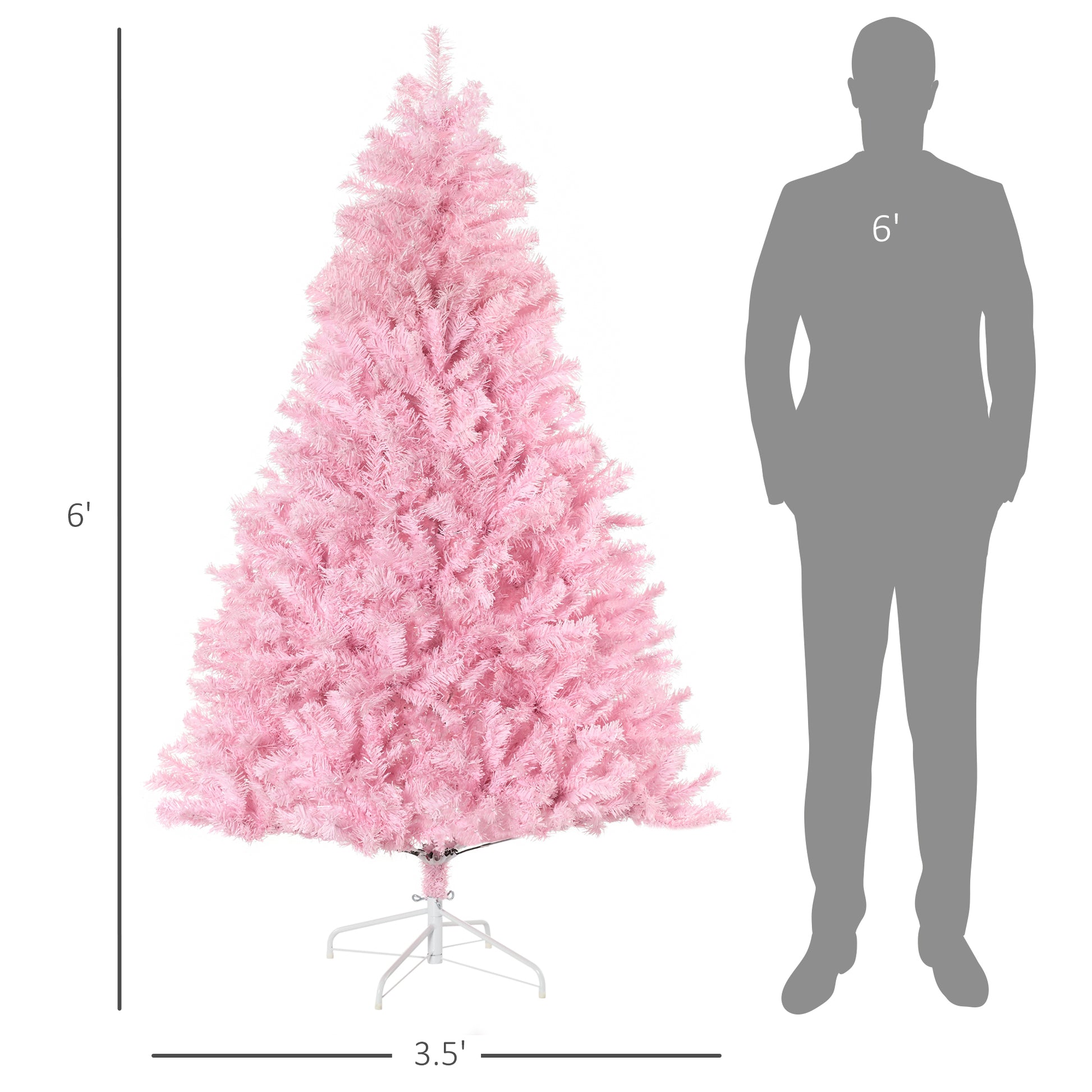 Homcom 6Ft Tall Artificial Christmas Tree Holiday D Cor With 1000 Branches, Auto Open, Steel Base, Wide Shape, Pink Pink Plastic
