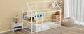 Twin Size Metal Bed House Bed Frame With Desk, Shelves, Power Outlets And Usb Ports, White Twin White Metal
