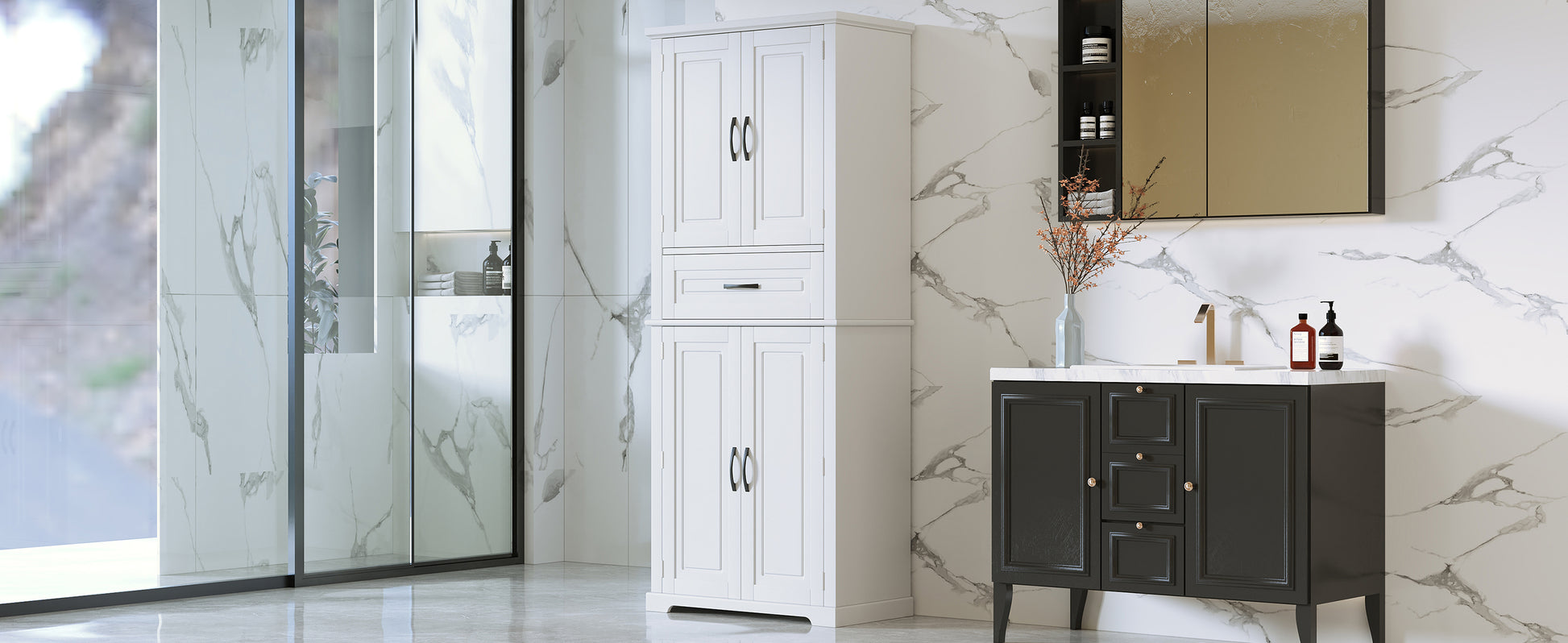 Bathroom Storage Cabinet With Multi Functional Storage Space, Drawer With Slide Rails, Adjustable Shelf, White White Mdf