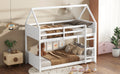 Twin Over Twin House Floor Bunk Bed With Headboards, Footboards And Guardrails, Ladder, Rubber Wood Bunk Bed With Safety Guardrails,White Twin White Rubber Wood