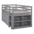 Twin Size Loft Bed With Retractable Writing Desk And 4 Drawers, Wooden Loft Bed With Lateral Portable Desk And Shelves, Gray Gray Solid Wood Mdf