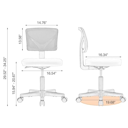 Low Back Mesh Armless Office Chair,Swivel Rolling Computer Chair No Arms With Lumbar Support, Green Green Metal
