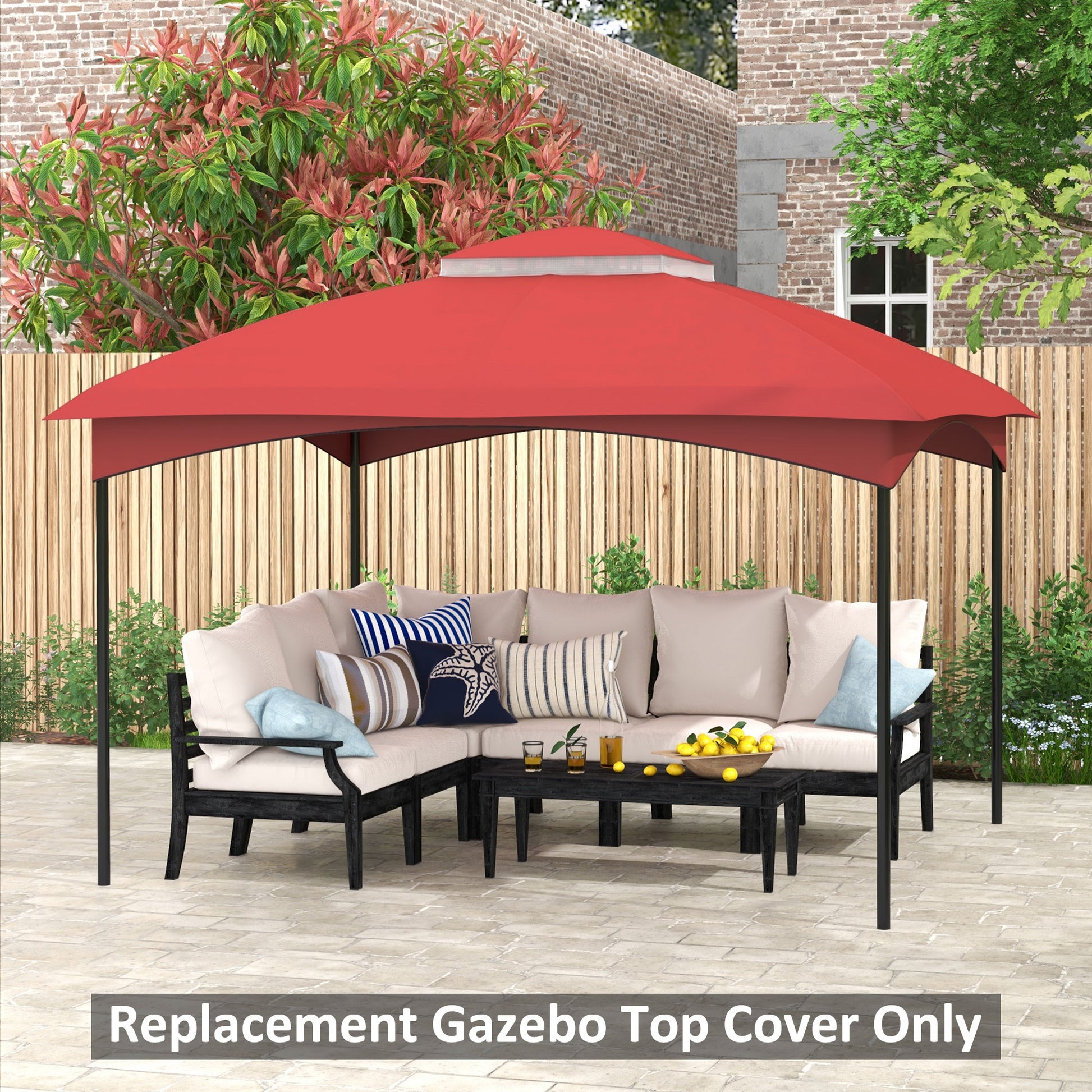 Outsunny 10' X 12' Gazebo Canopy Replacement, 2 Tier Outdoor Gazebo Cover Top Roof With Drainage Holes, Top Only , Wine Red Red Polyester