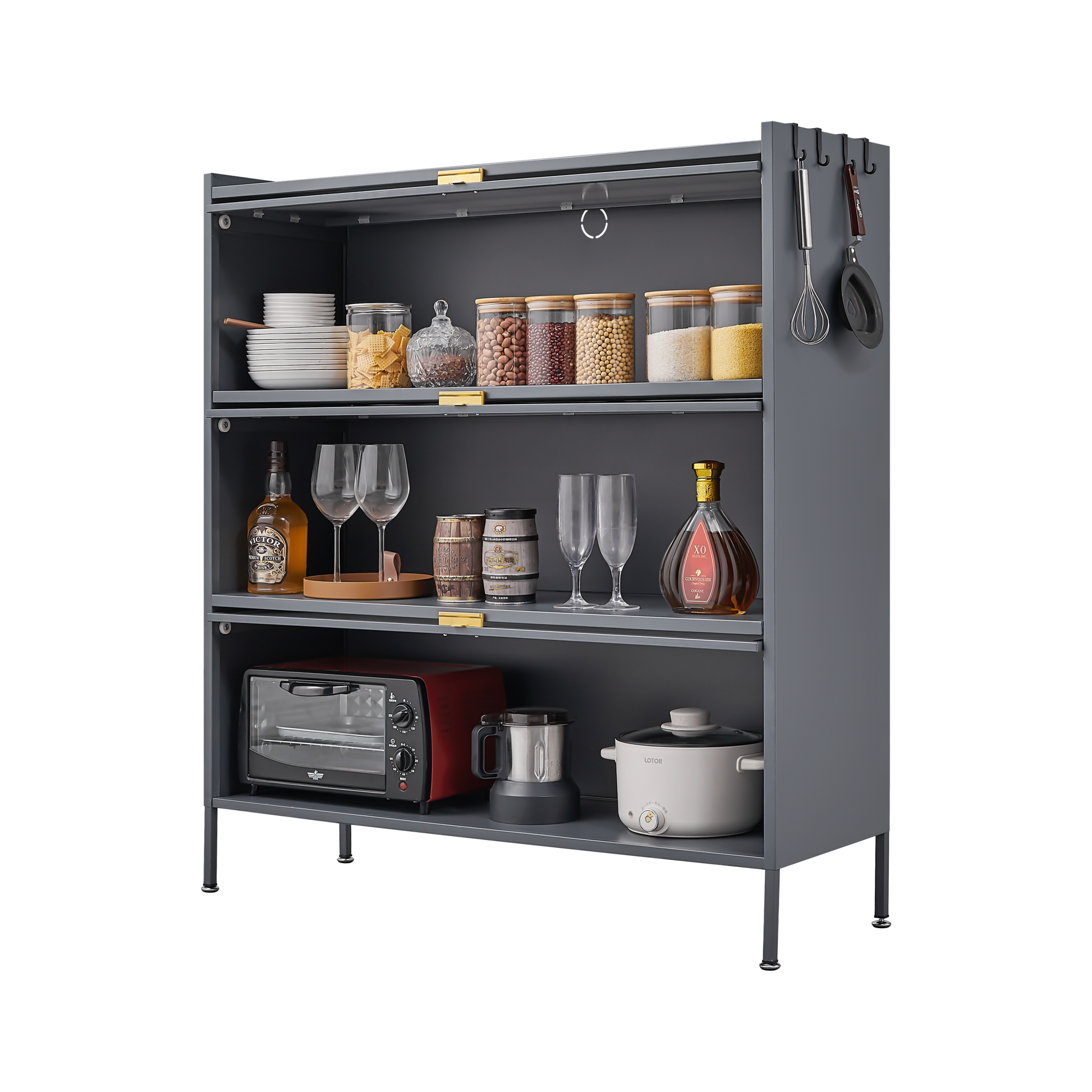 3 Tier Pantry Storage Cabinet Baker Racks For Kitchen With Storage Kitchen Pantry Storage Cabinet Microwave Rack Storage Rack Gray Modern Metal