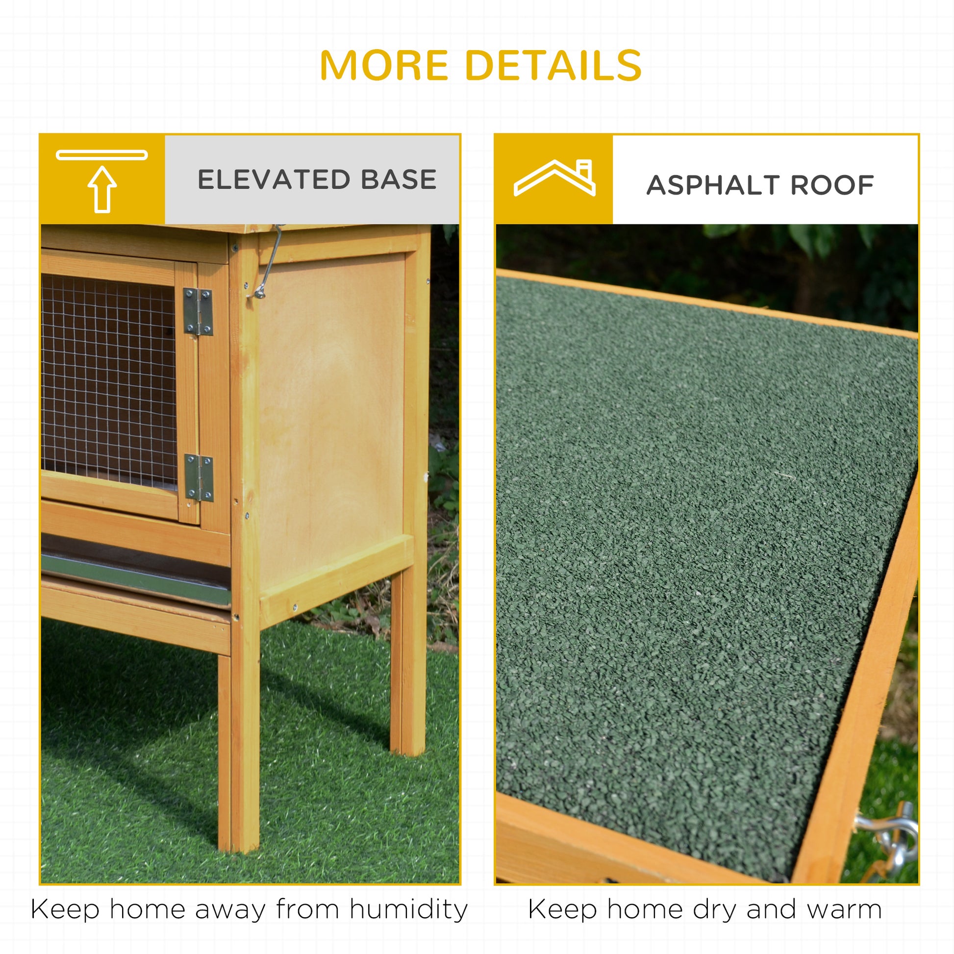 Pawhut Wooden Rabbit Hutch Bunny Cage With Openable Waterproof Roof, No Leak Tray Sturdy Fir Wood Build For Indoor Outdoor Yellow Wood