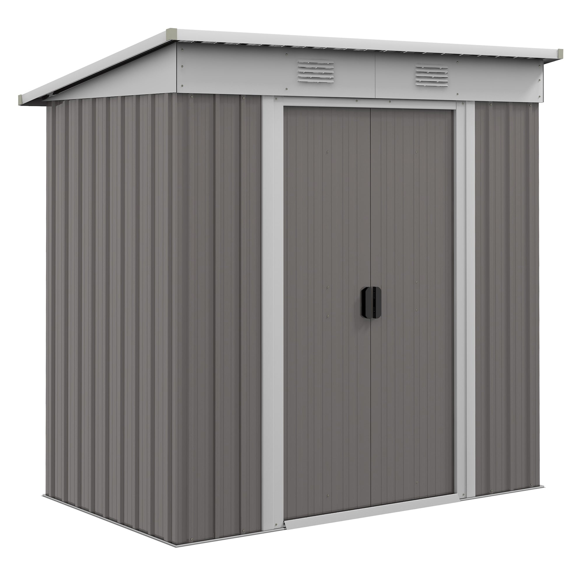 Outsunny 6' X 4' Metal Lean To Garden Shed, Outdoor Storage Shed, Garden Tool House With Double Sliding Doors, 2 Air Vents For Backyard, Patio, Lawn, Gray Gray Steel