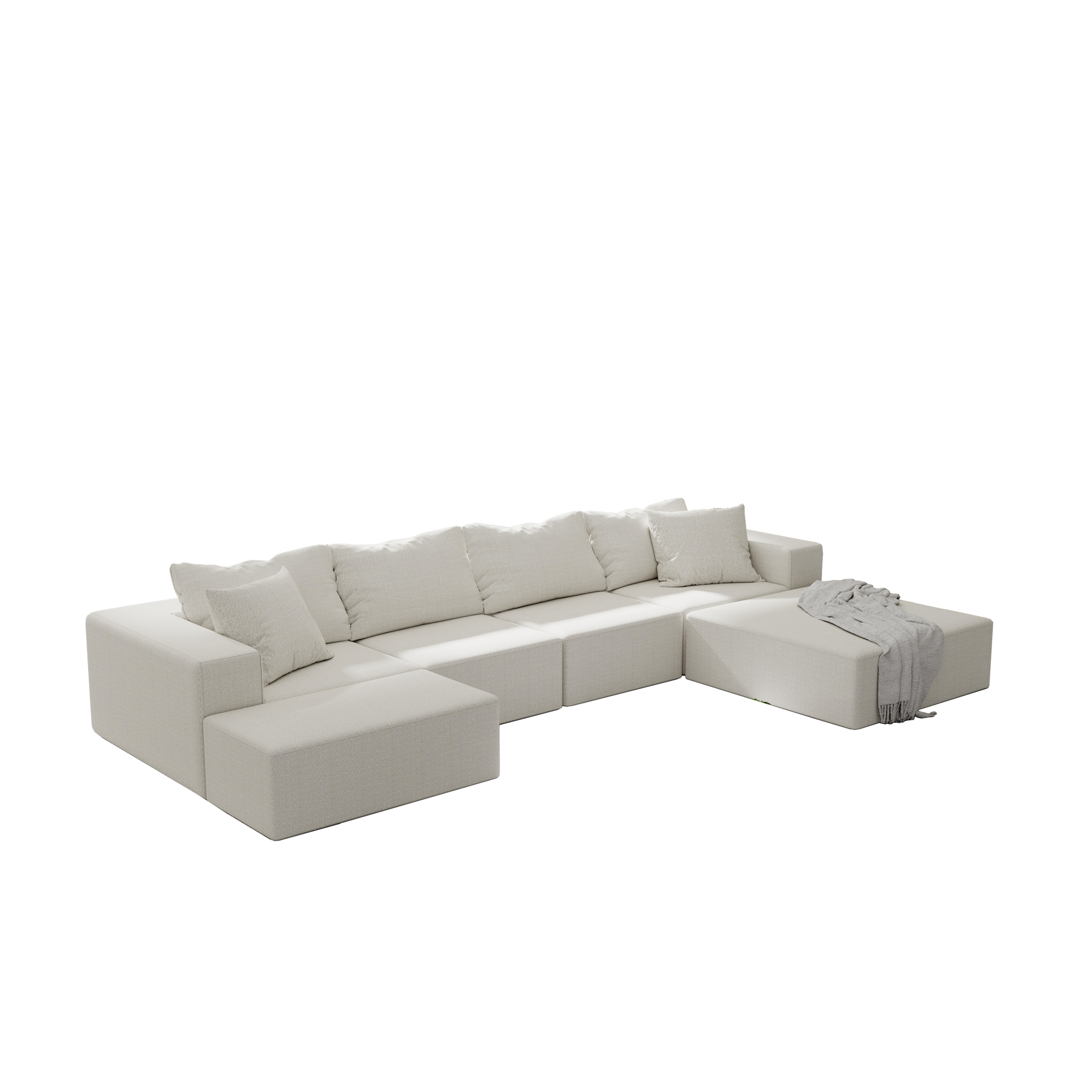 Modern Upholstered Sectional Sofa Couch Set,Modular 132" L Shaped Sectional Living Room Sofa Set With 6 Pillows,Free Combination Sofa Couch For Living Room,Bedroom Beige Foam Chenille 6 Seat