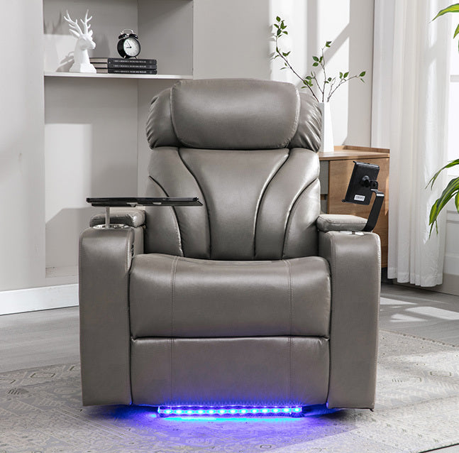 Power Motion Recliner With Usb Charging Port And Hidden Arm Storage, Home Theater Seating With Convenient Cup Holder Design ,And Stereo Grey Grey Foam Pu