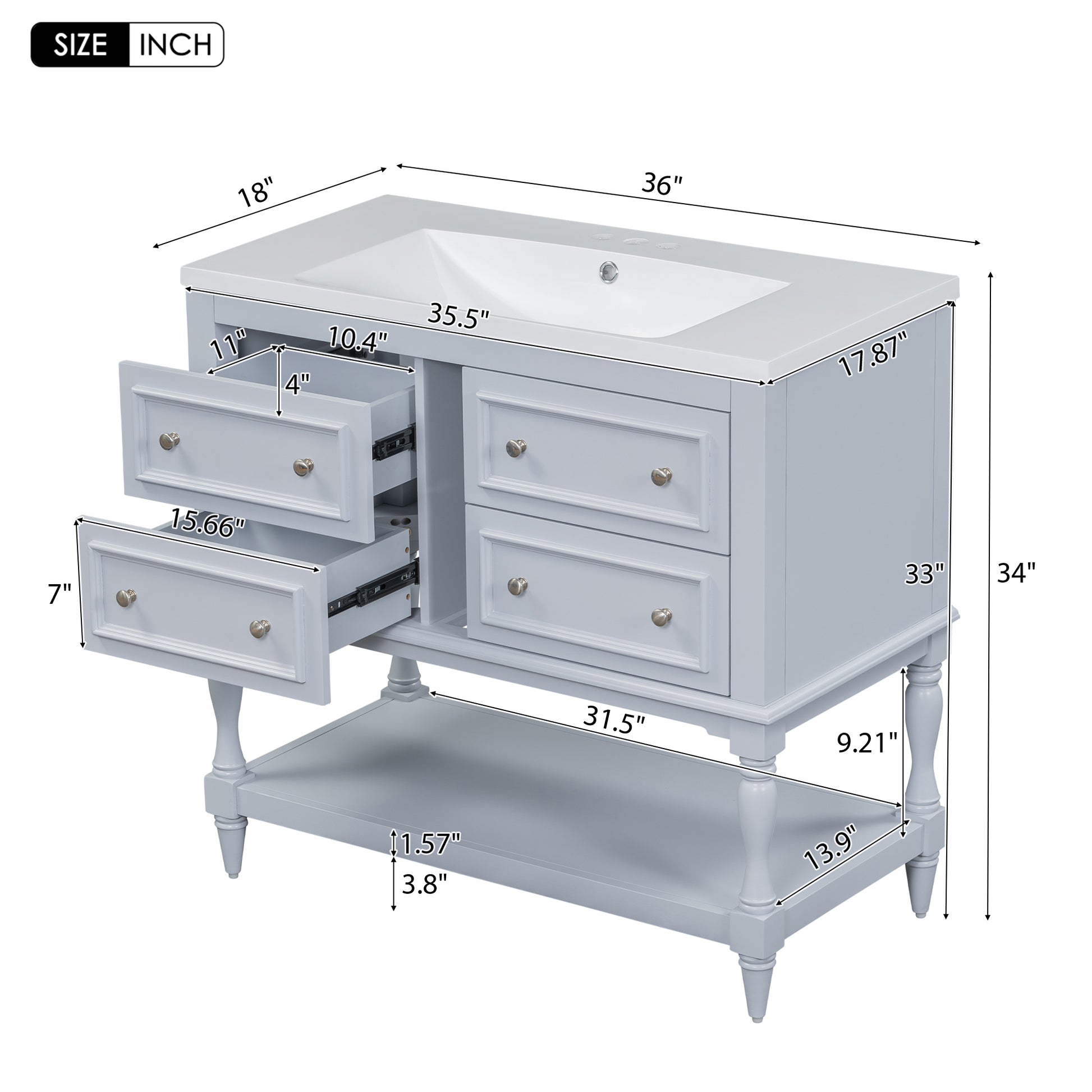 36" Bathroom Vanity Cabinet With Sink Combo Set, Undermount Resin Sink, Free Standing Vanity Set With 4 Drawers, Solid Wood Frame Bathroom Cabinet, Blue 4 Blue 1 Adjustable Hinges Bathroom Freestanding Solid Wood Mdf Resin Painted