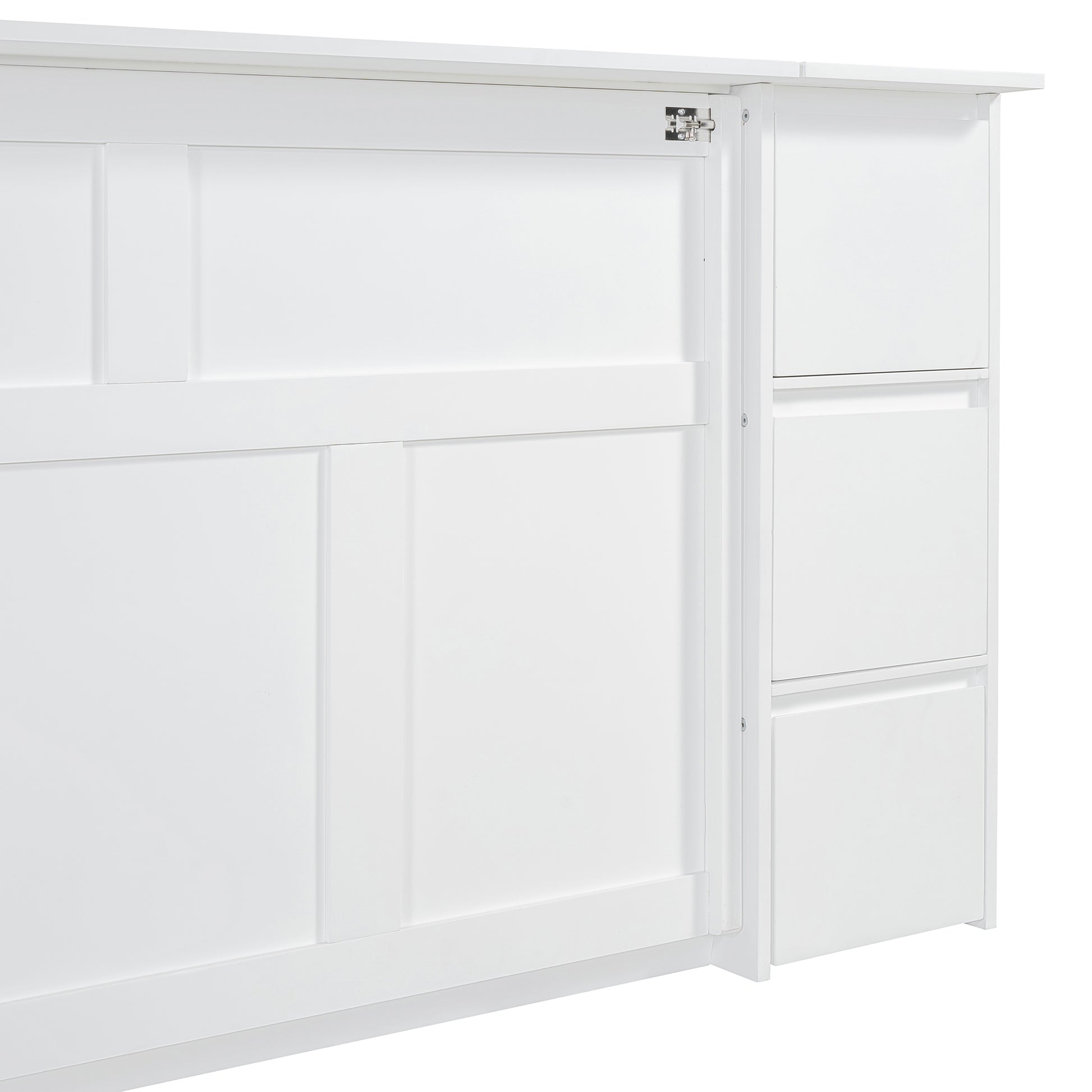 Full Size Murphy Bed With Drawers, Cabinets And Usb Ports,White Full White Mdf Lvl