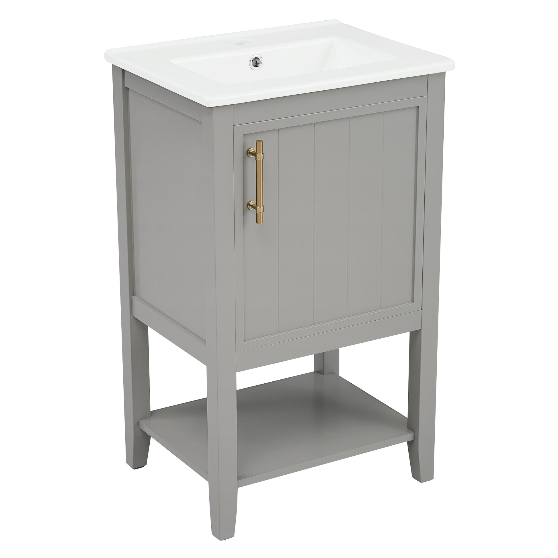 20" Bathroom Vanity With Sink, Bathroom Cabinet With Soft Closing Door, Storage Rack And Open Shelf, Grey Grey Solid Wood Mdf