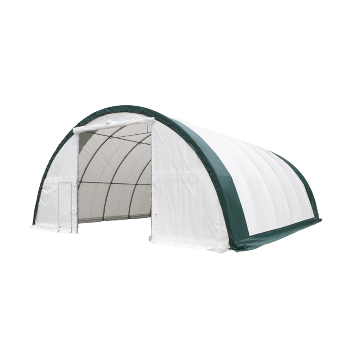 Single Truss Arch Storage Shelter W30'Xl40'Xh15' 11Oz Pe White Green Steel