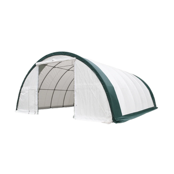 Single Truss Arch Storage Shelter W30'Xl40'Xh15' 11Oz Pe White Green Steel