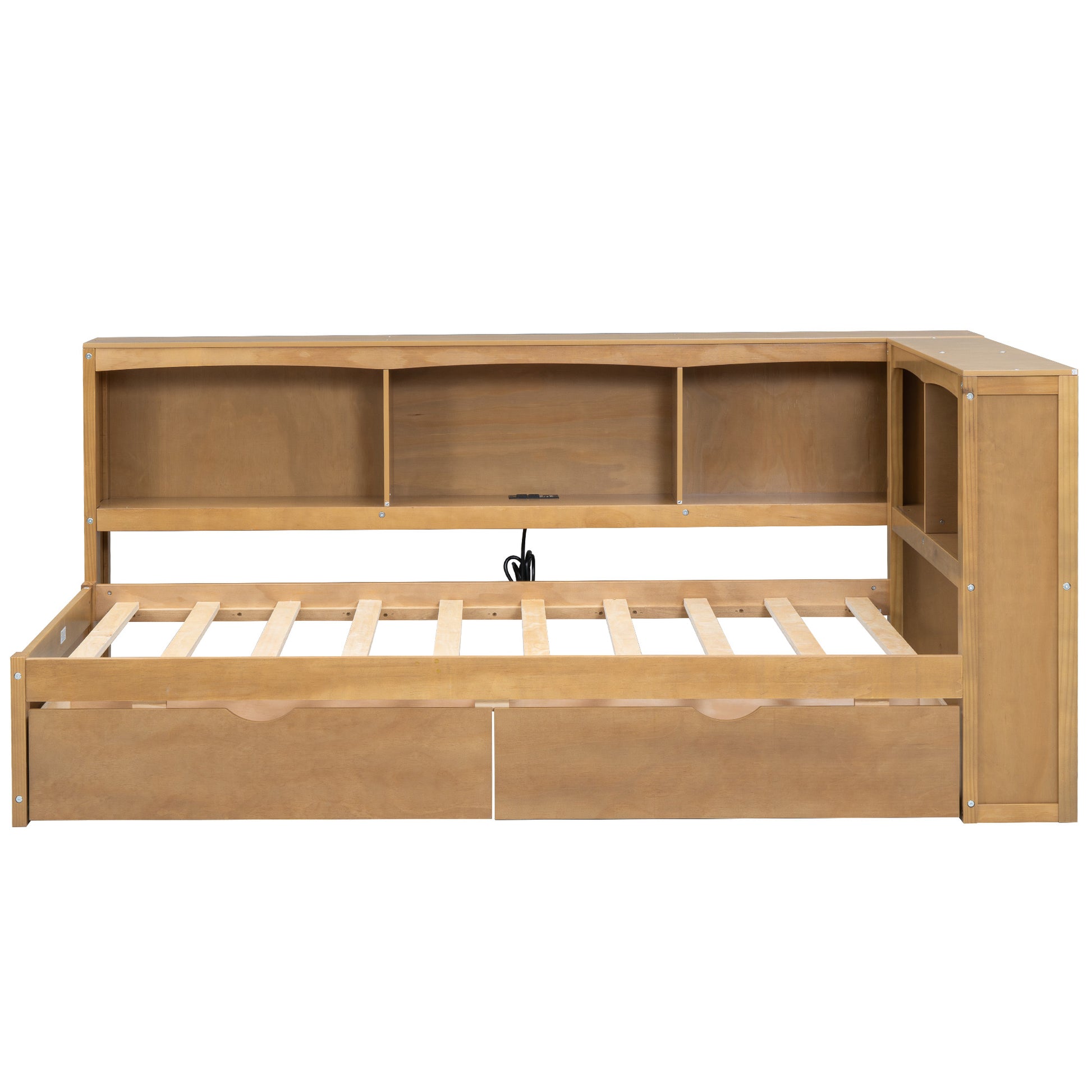 Twin Size Daybed With Two Storage Drawers, Storage Cabinets And Usb Ports, Wood Color Twin Wood Solid Wood Mdf