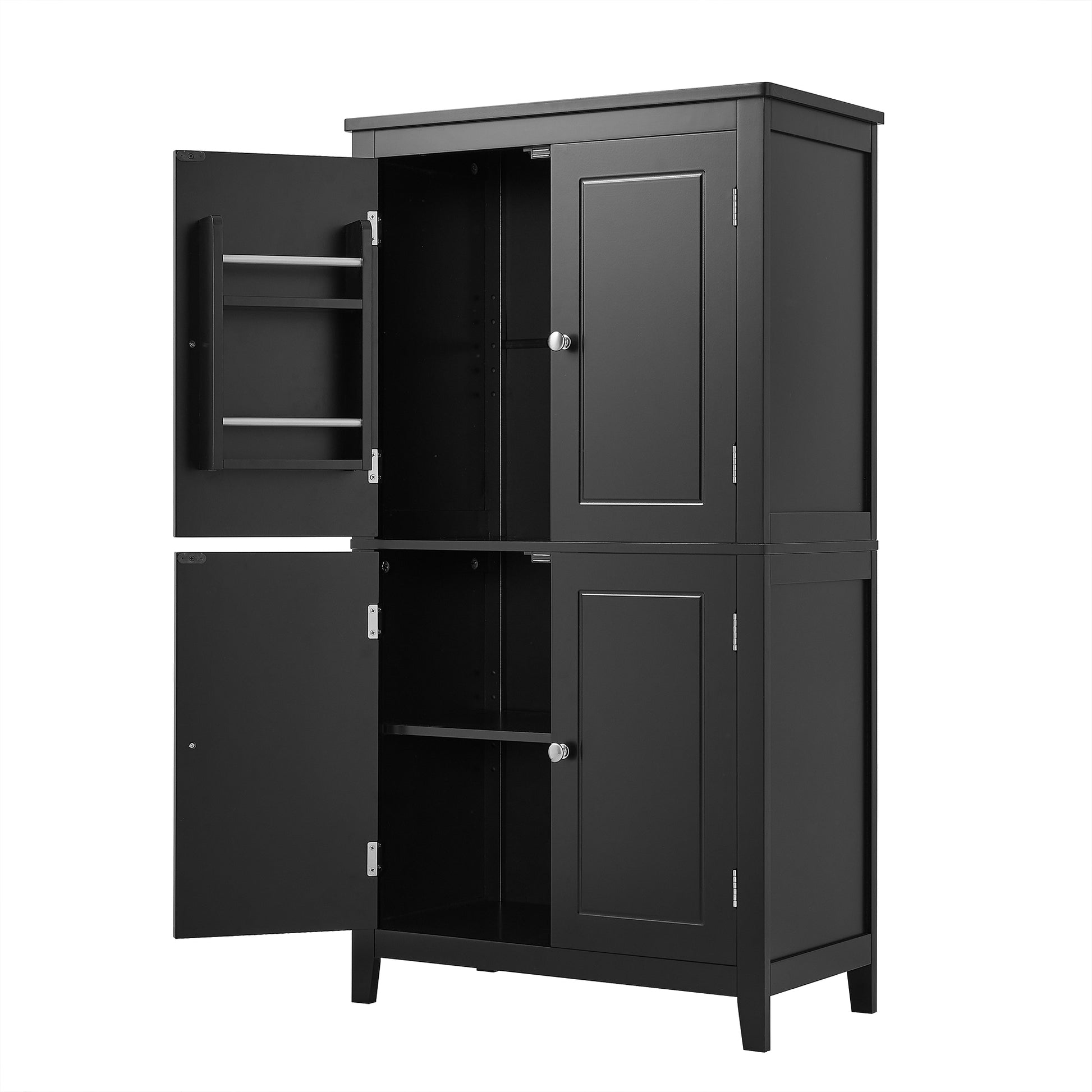 Elegant Bathroom Floor Storage Cabinet, Bathroom Storage Unit, Freestanding Cabinet With 4 Doors, Adjustable Shelves, Adaptable Shelves, Black Black Mdf